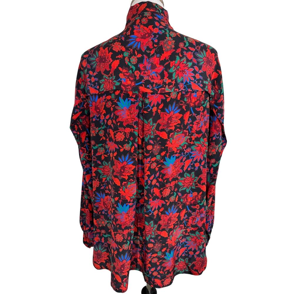 Rag & Bone Emily Floral Long Sleeve Tie‑Neck Silk Top, Size M - Picture 4 of 12